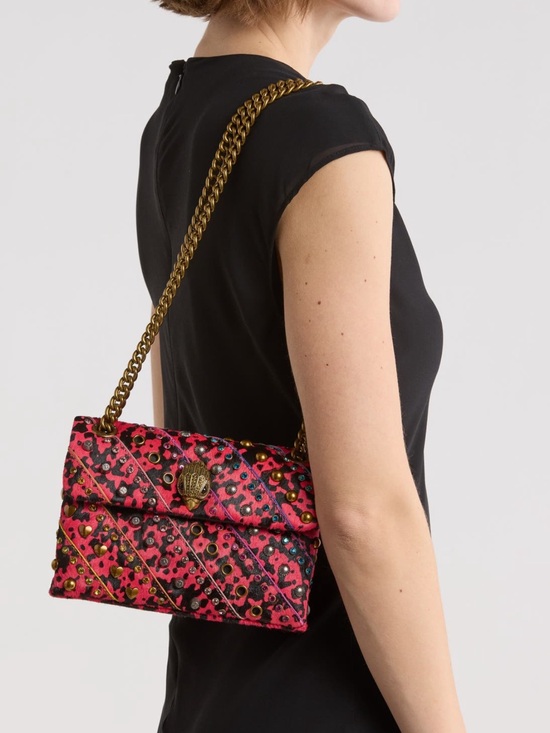 Kurt Geiger Handbags - Kurt Geiger Pink Leopard-Print Quilted Shoulder Bag with Gold Chain
